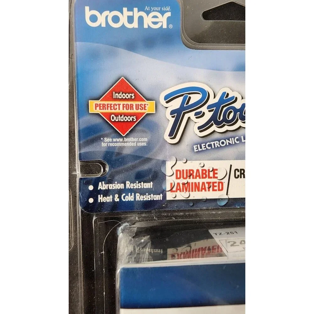 GENUINE BROTHER P TOUCH TZ 251 LABELING TAPE BLACK INK ON WHITE 1 INCH 1